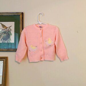 Vintage 90s Baby Girls Teddy Bear Appliqué Cardigan Size 24 Months